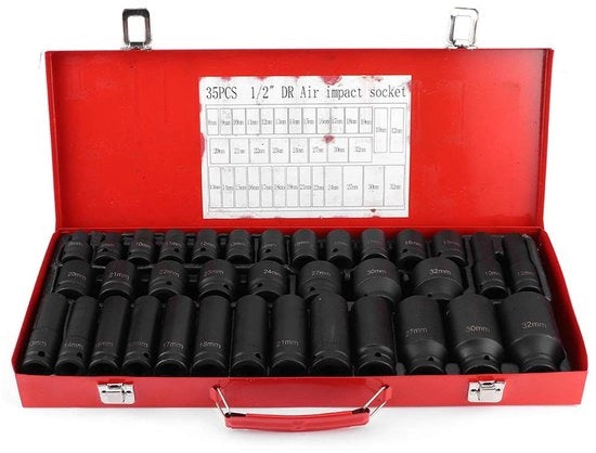 Impatto Set a Chiave a 35 pezzi - Acciaio Cromo-Vanadio - Tasca Portatile - Protezione Antiossidante - Chiave a Serraggio/Chiave a Stantuffo - Inox e Duraturo - Set di Chiavi a Serraggio