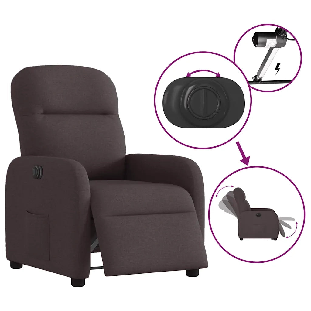 Poltrona Elettrica Reclinabile Marrone Scuro in Tessuto 3302957