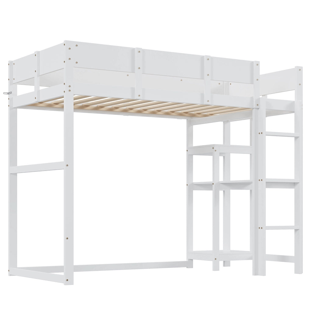 Hochbett 90x200 cm con ripiano; design salvaspazio in legno bianco