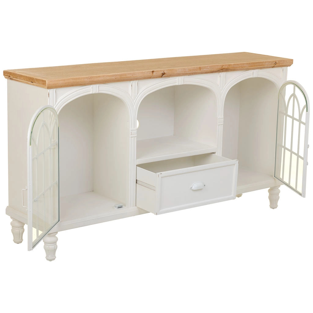 Credenza in legno bianco con 2 ante e 1 cassetto 150x36x80h cm
