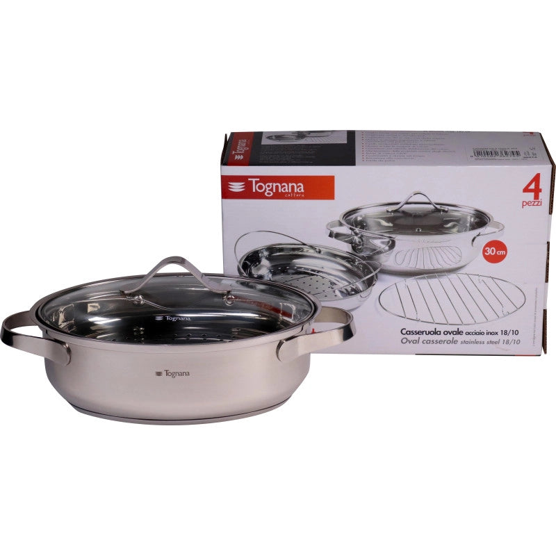 Set di 2 Casseruole Ovale 4 Pezzi Acciaio Inox Grigio Lucido