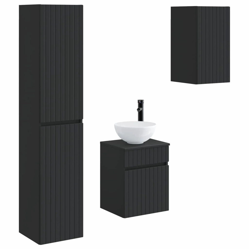 Set di mobili per il bagno 3 pz Nero 33 x 34,5 x 160 cm 3406084