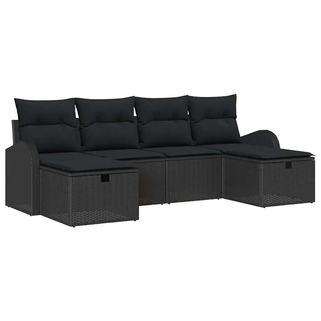 Set di divani con cuscino 6 pcs Nero polyrattan