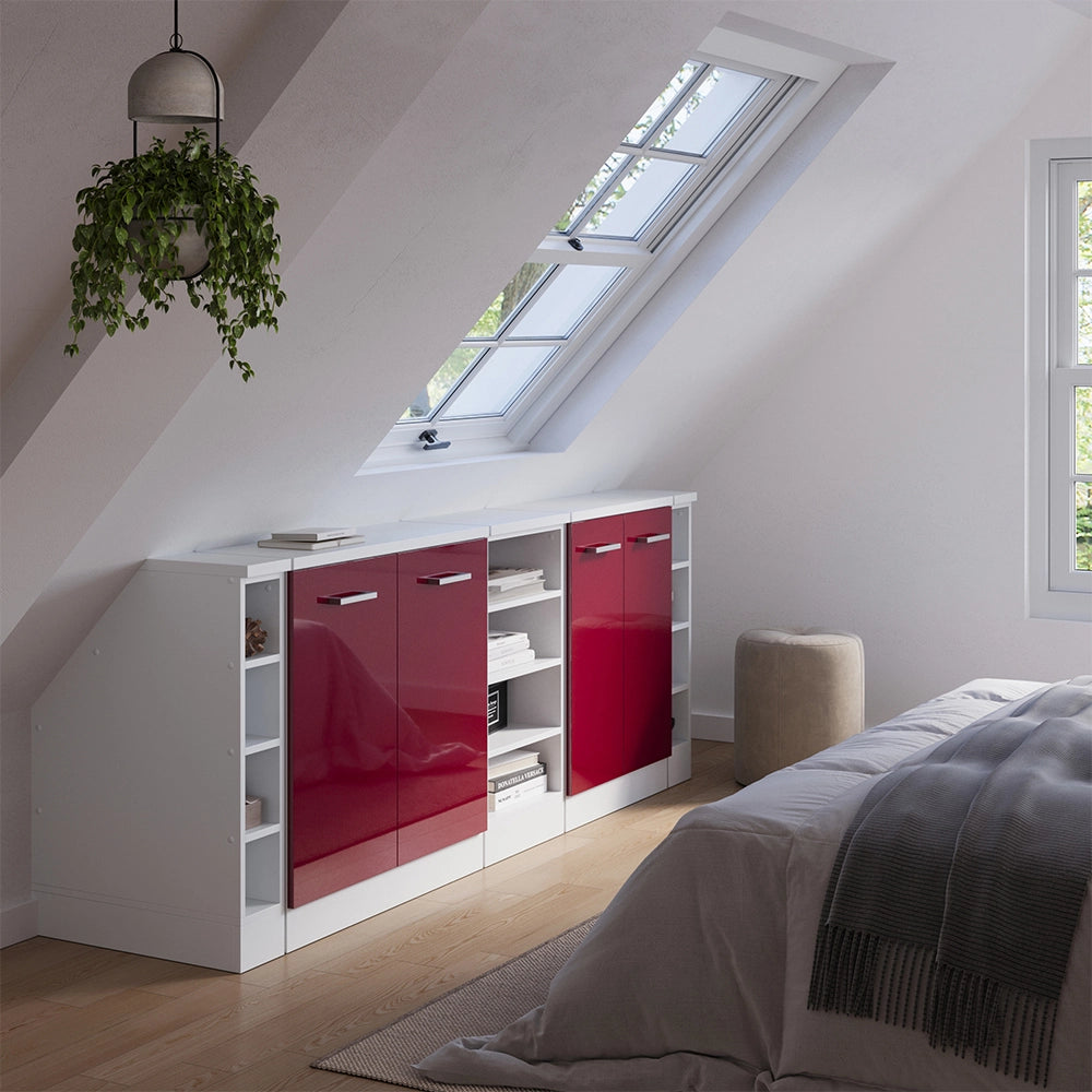 Set di mobili sottotetto Rion Rosso lucido/Bianco 210 cm Set di 5 carcasse armadio profondità 60 cm Vicco