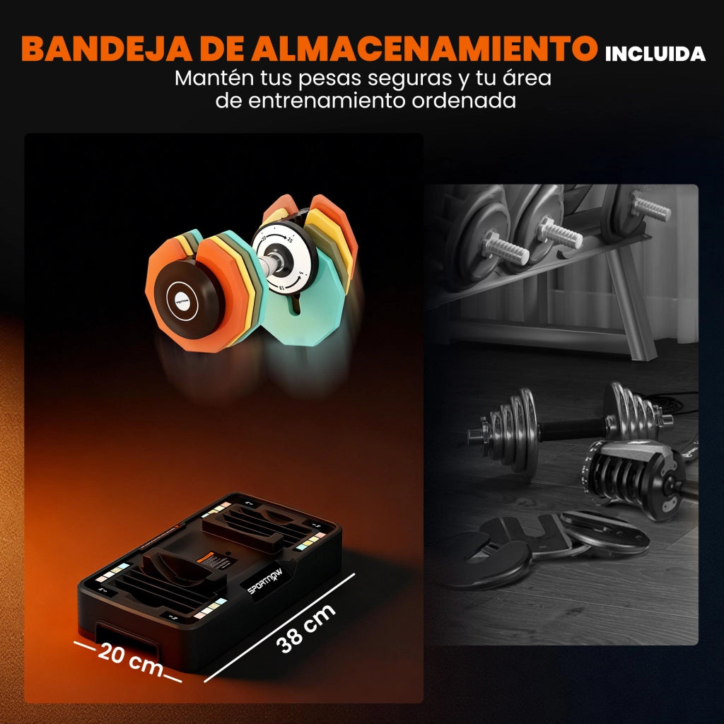 Set manubri regolabile 5 in 1 5-25 kg con base contenitore e manico antiscivolo ¨C zephmum ¨C multicolore