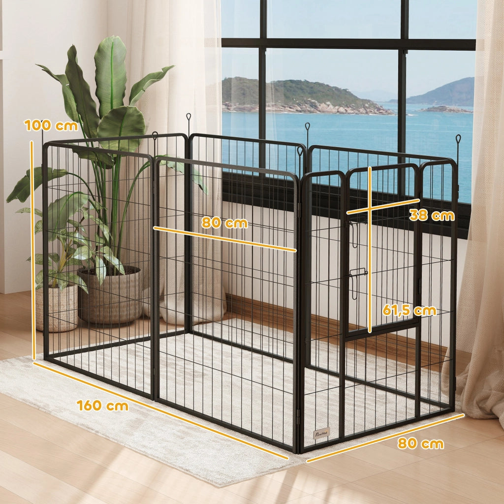 Recinto per cani modulare 6 pannelli pieghevole in acciaio con porta ¨C Zephmum ¨C 80x100 cm grigio