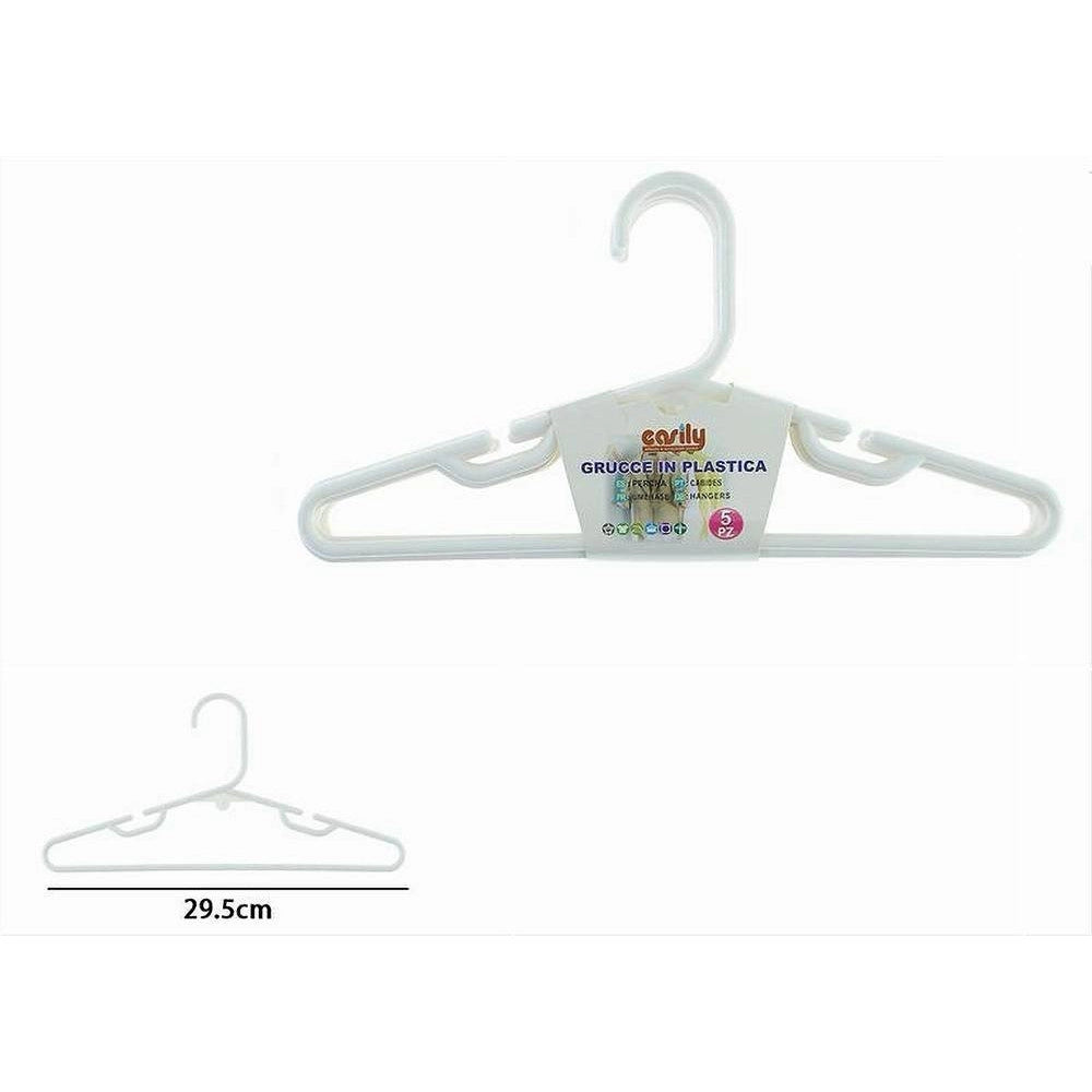 Trade Shop - Set 5pz Grucce Stampelle Appendiabito In Plastica Bianca Vestiti Pantaloni 87680 -