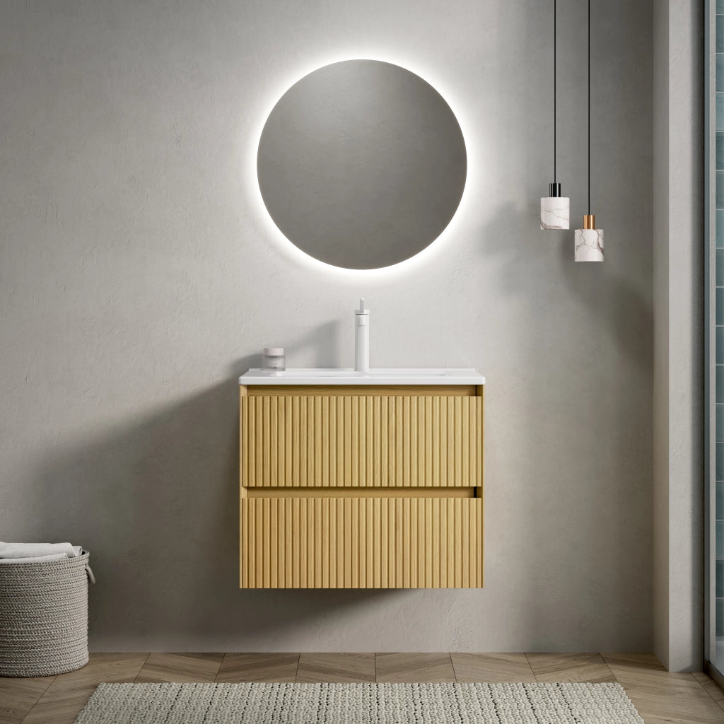 MOBILE BAGNO SOSPESO 61 cm con lavabo in ceramica Bianco e Rovere Dorato