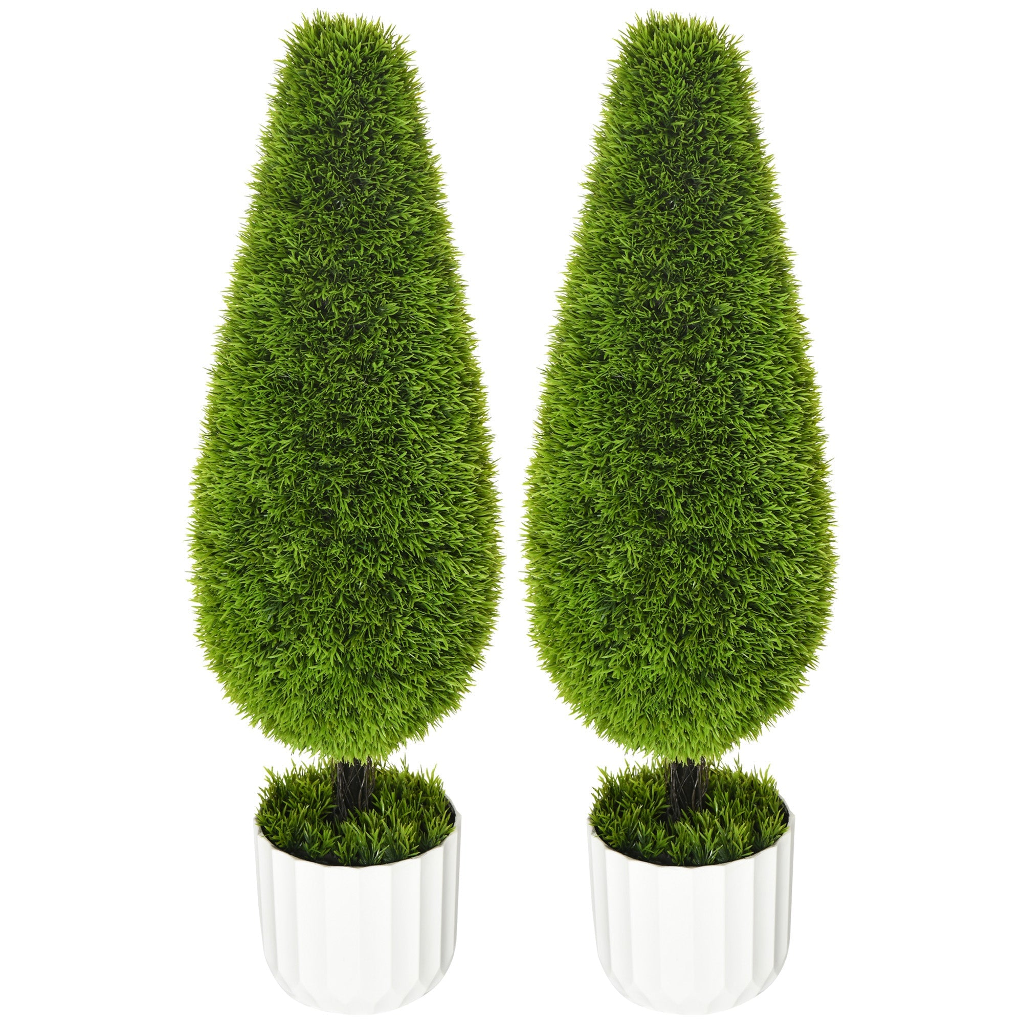 Set 2 Piante Cipresso Artificiali H90 Cm con Vaso Ø12x16 cm Verde e Bianco