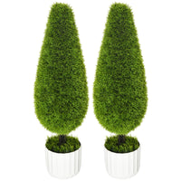 Set 2 Piante Cipresso Artificiali H90 Cm con Vaso Ø12x16 cm Verde e Bianco