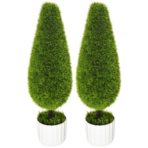 Set 2 Piante Cipresso Artificiali H90 Cm con Vaso Ø12x16 cm Verde e Bianco