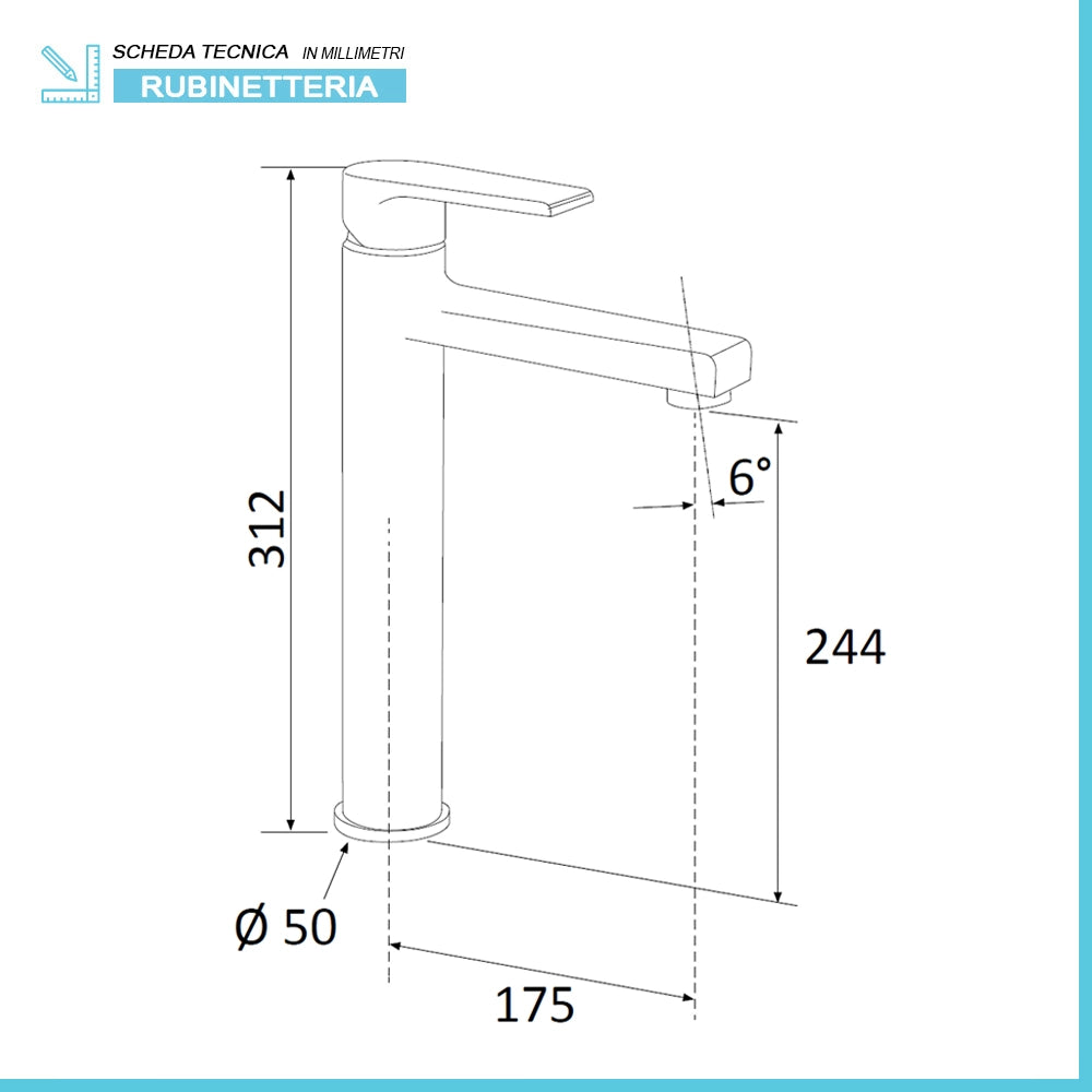 Miscelatore lavabo alto Mariani serie Artic in ottone spazzolato