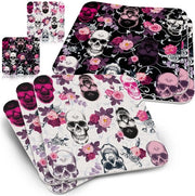 Schedel con rose - 50x sottopiani per vetrini quadrati - Coppe Schedel - Decorazione Rockabilly insolita - Sottopiano per bevande Sottopiano Schedel