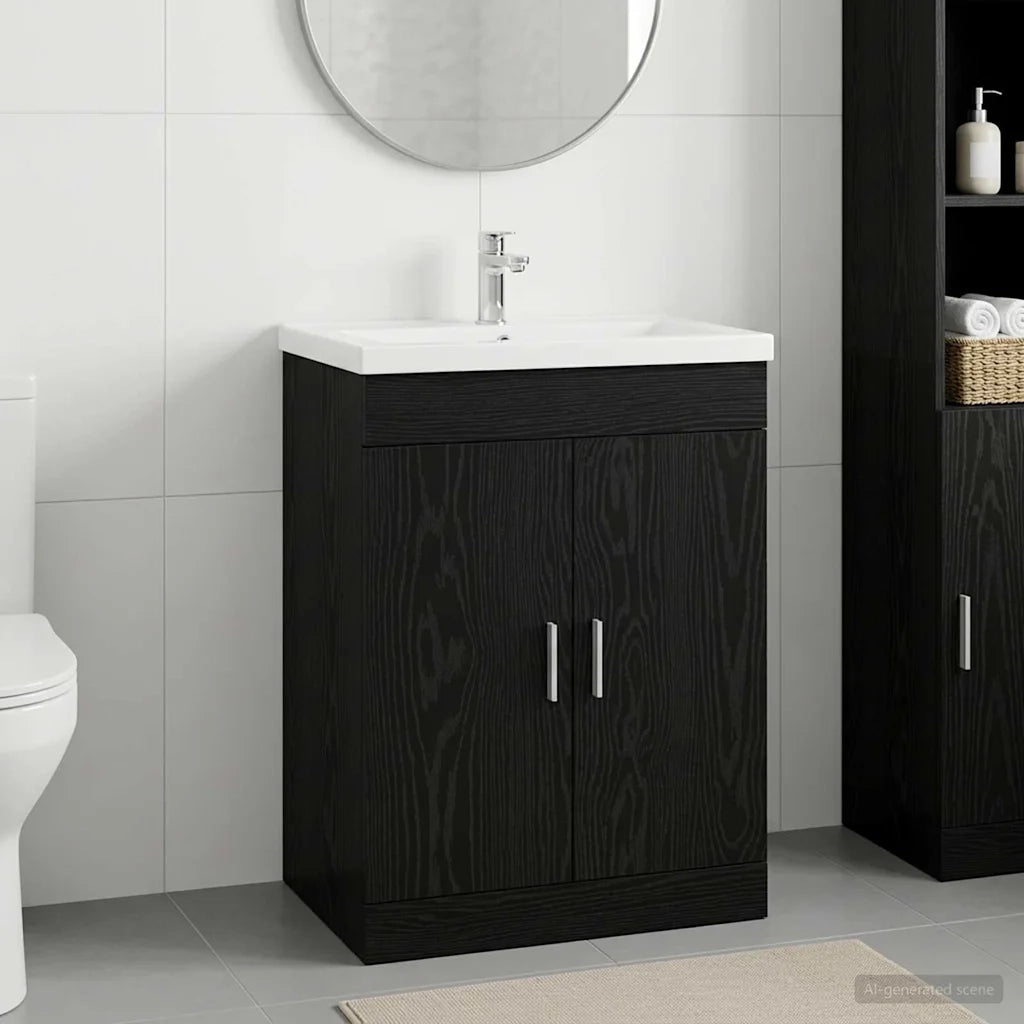 Mobiletto da Bagno Sotto Lavabo Rovere Nero 56 x 37,5 x 81 cm 890681