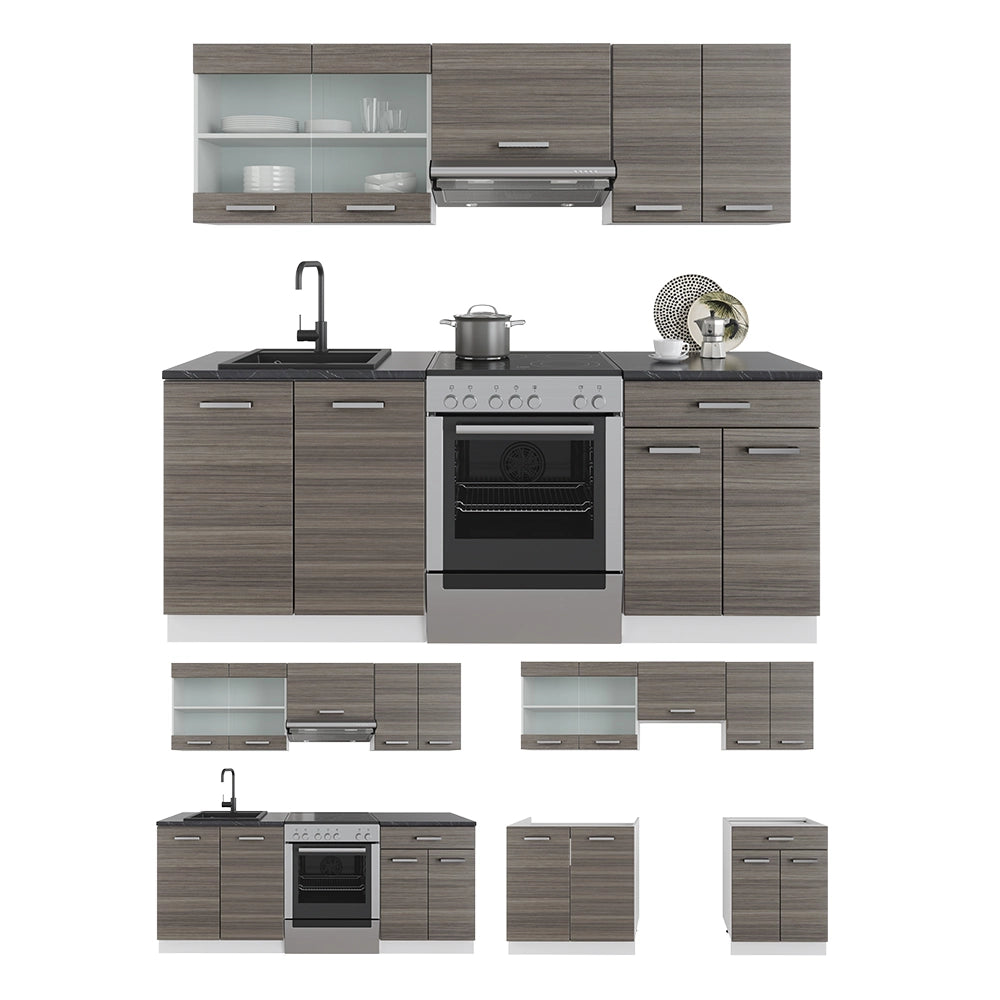 Vicco Cucina componibile Grigio prezioso/bianco 200 cm , PL Marmo