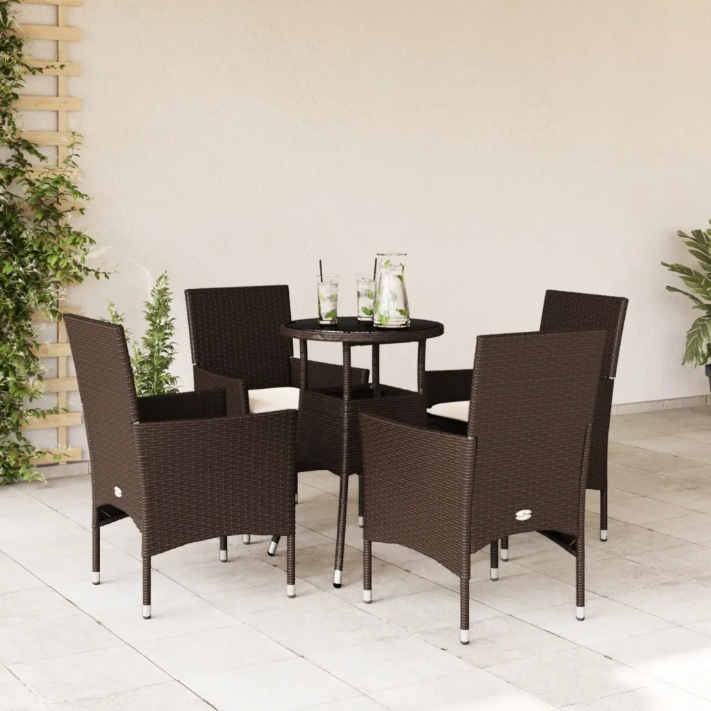 Set da Pranzo da Giardino 5pz | Set Salotto da Giardino con Cuscini Polyrattan e Vetro