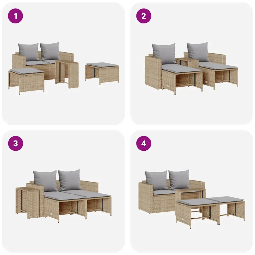 Set Divano da Giardino 5 pz con Cuscini Beige in Polyrattan 4104166