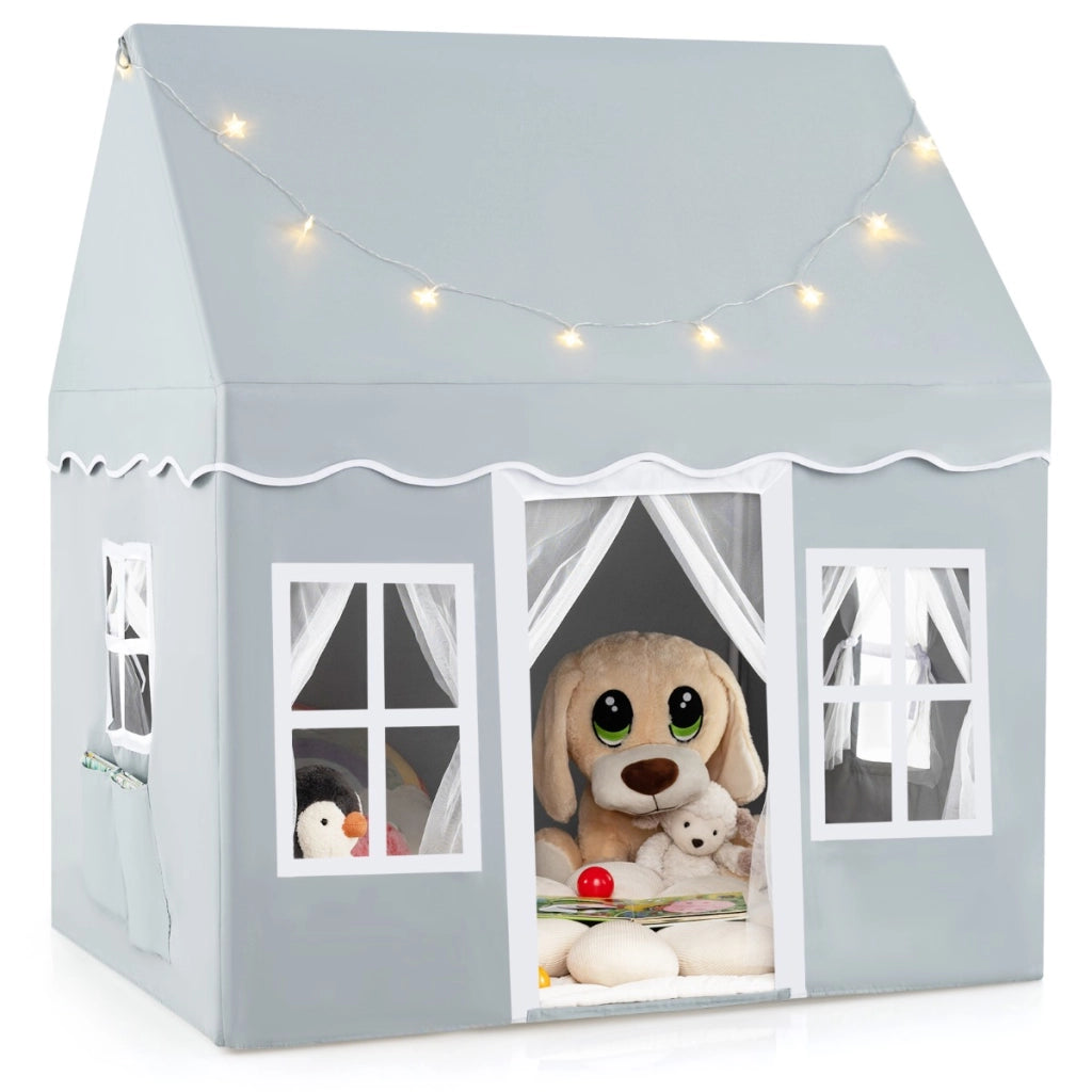 Tenda da gioco per bambini con luci a stella tappetino in velluto lavabile, Casetta per interni ed esterni Grigio