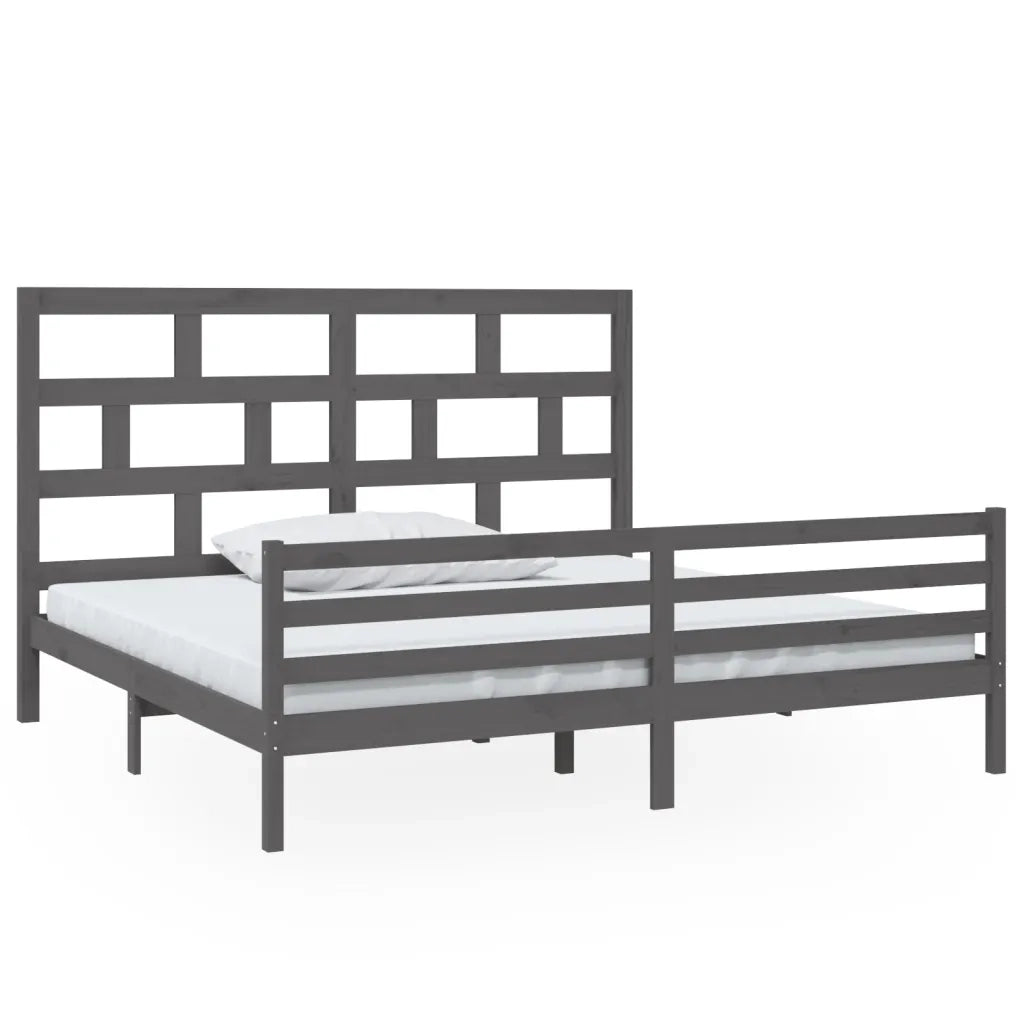 Letto matrimoniale | Letto per adulti | Giroletto Grigio in Legno Massello di Pino 200x200 cm