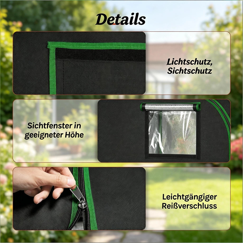 Serra a tunnel con finestre di osservazione e ventilazione regolabili in acciaio e tessuto oxford nero 60 × 60 × 180 cm
