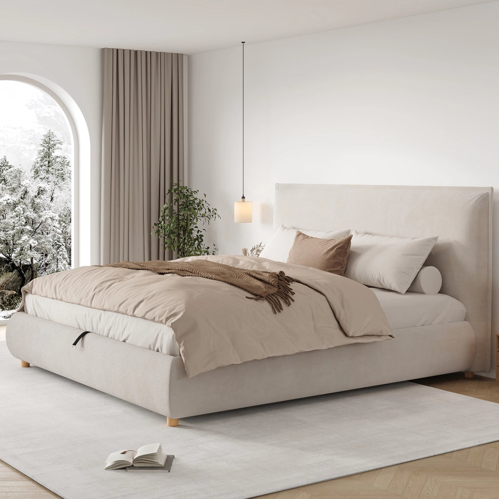 letto imbottito velluto crema 194 x 218 cm