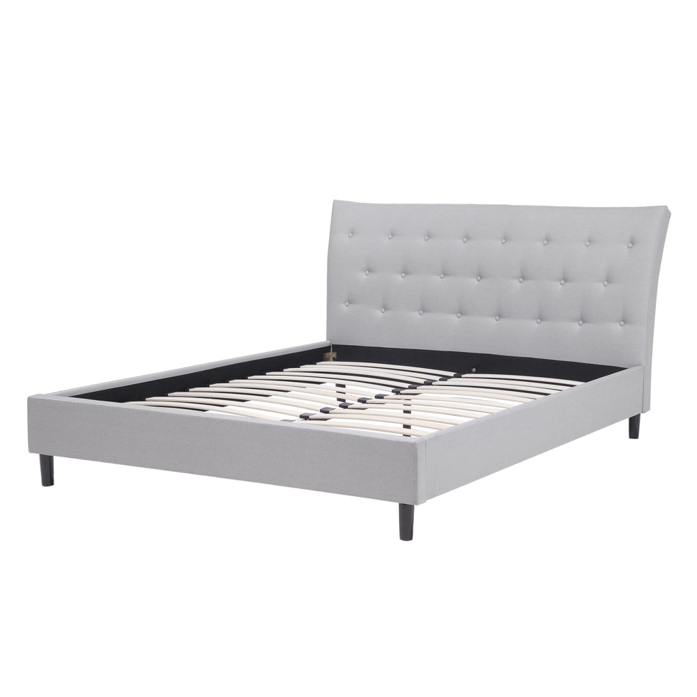 Letto a doghe Tessuto in poliestere grigio Gambe in legno imbottite Testiera capitonné 140 x 200 cm matrimoniale Design moderno