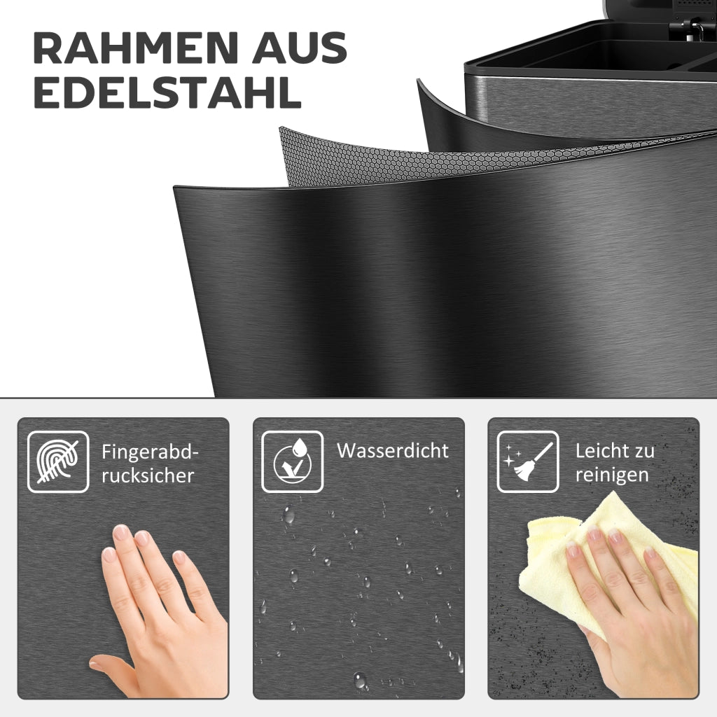 Cestino con 3 scomparti da 20 L ¨C Minimal ¨C coperchio deodorante, antimpronte, chiusura soft, estraibile, nero