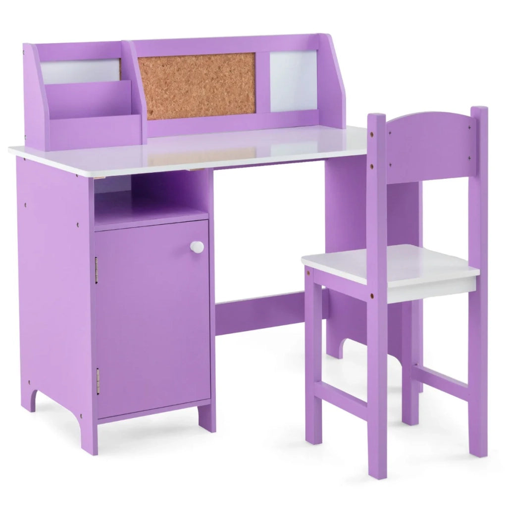 Scrivania per bambini con sedia 90 x 45 x 85,5 cm spazio di archiviazione ottimizzato e bacheca in MDF viola 20_0017439