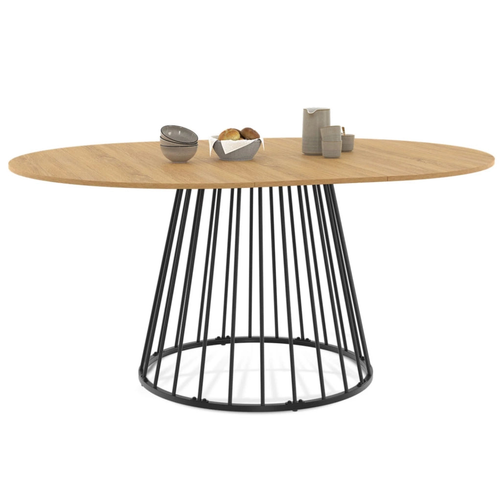 IDMarket - Tavolo da pranzo rotondo allungabile YUNA 4-8 persone con piano in legno e gamba in filo metallico nero 110 - 150 cm