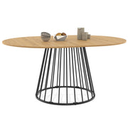 IDMarket - Tavolo da pranzo rotondo allungabile YUNA 4-8 persone con piano in legno e gamba in filo metallico nero 110 - 150 cm