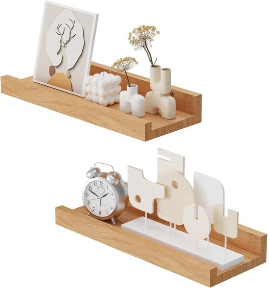 Set di tavole da parete da 2 - Tavole da parete flottanti - Tavole in legno - Finitura in materasso nero - Fino a 20 kg - Installazione facile - Tavola da parete