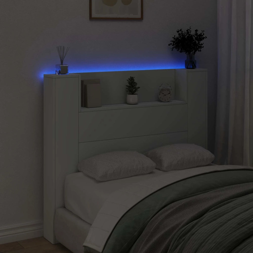 Testiera Con luce LED con archiviazione Bianco 3418662