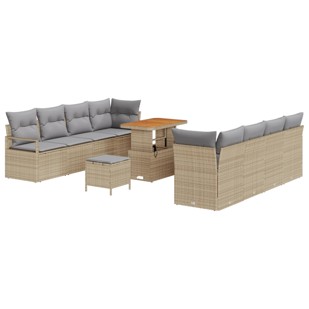 Set Divano da Giardino  da 11 pezzi con Cuscini Beige Polyrattan Acacia