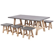 Set da pranzo da giardino tavolo da pranzo in fibra di cemento e legno d'acacia 6 sgabelli Grigio stile industriale
