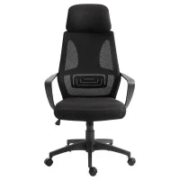 Sedia da Ufficio Reclinabile con Poggiatesta e Supporto Lombare, in Poliestere, 64x55x116-126 cm, Nero