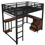 Letto a Soppalco 140x200 cm - LED; USB; Scrivania e Mensole in Metallo e Legno