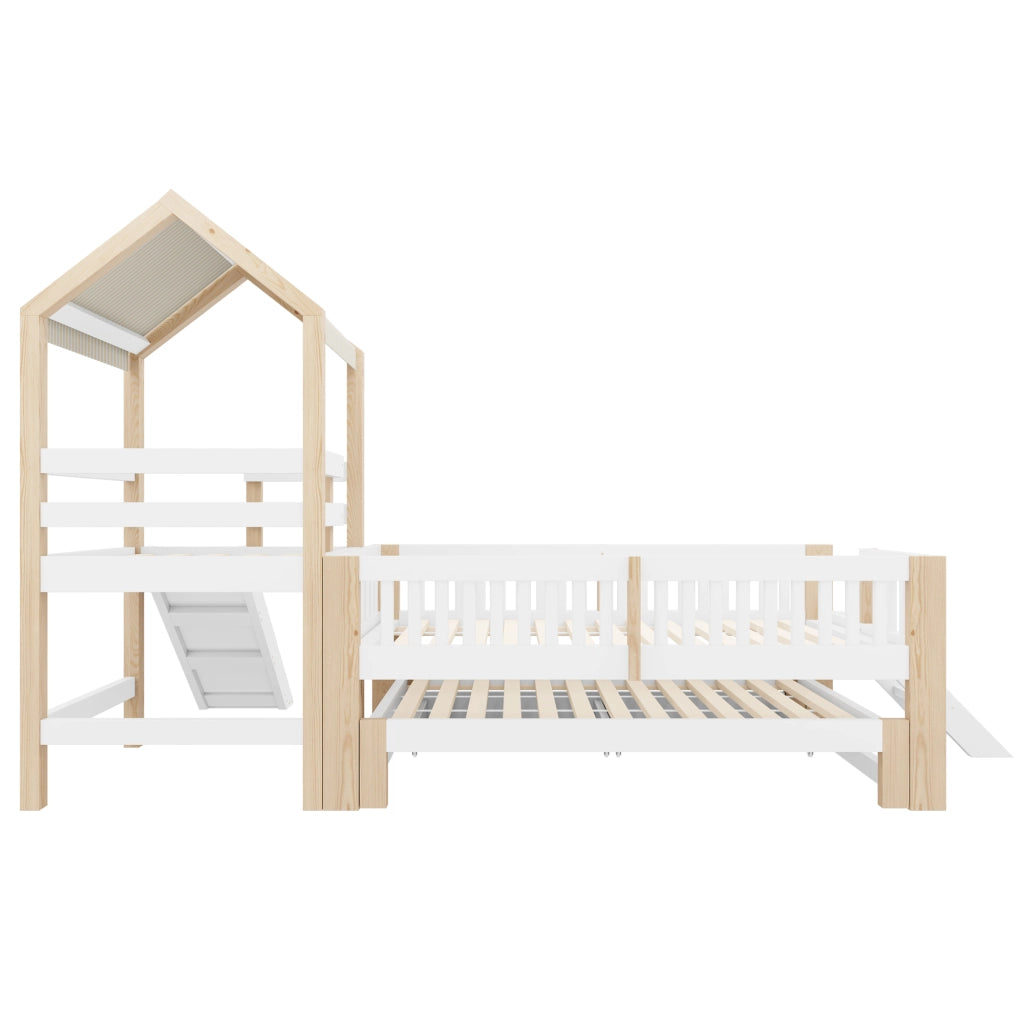 Letto per bambini 90x200 cm con scivolo; letto estraibile e scala in legno bianco