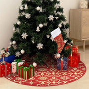 Gonna per albero di Natale di lusso con calza rossa 150 cm in tessuto 330277