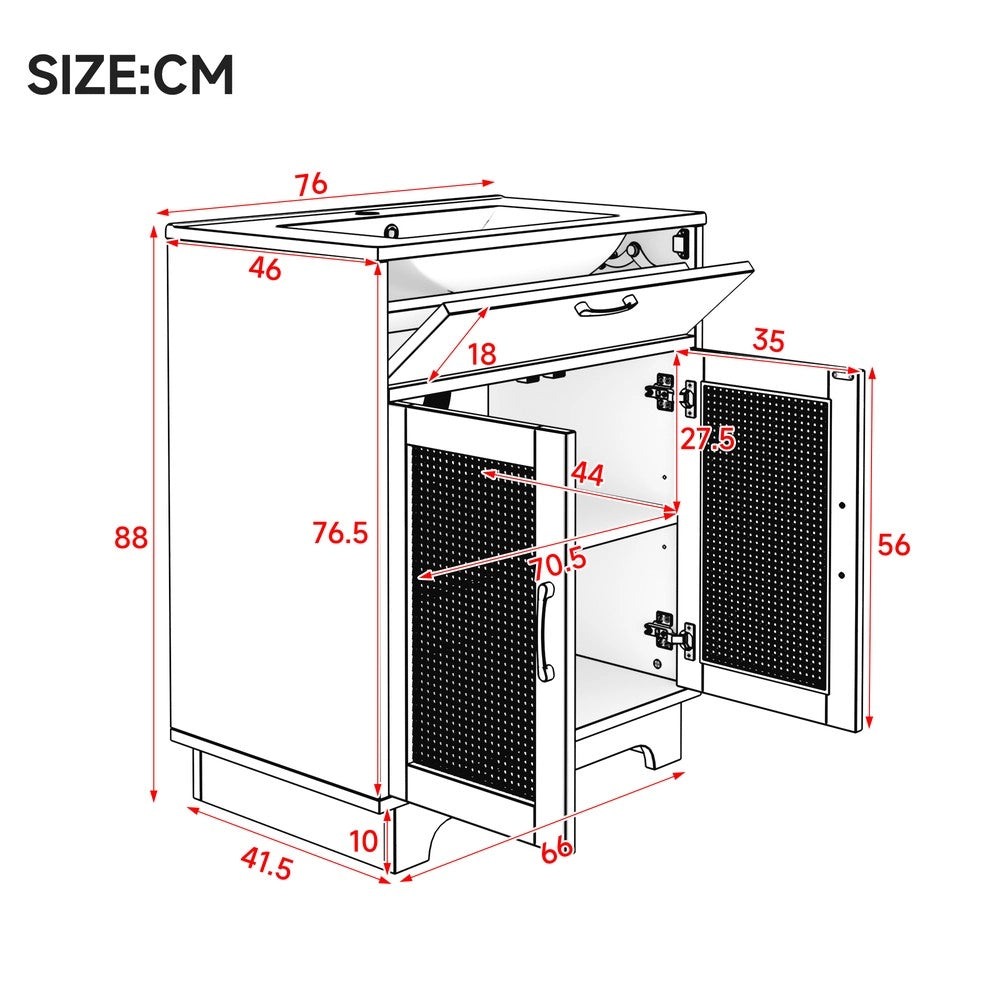 Mobile Sottolavabo da Bagno con Lavabo in Ceramica ¨C Xylo ¨C Bianco, 76x46x88 cm