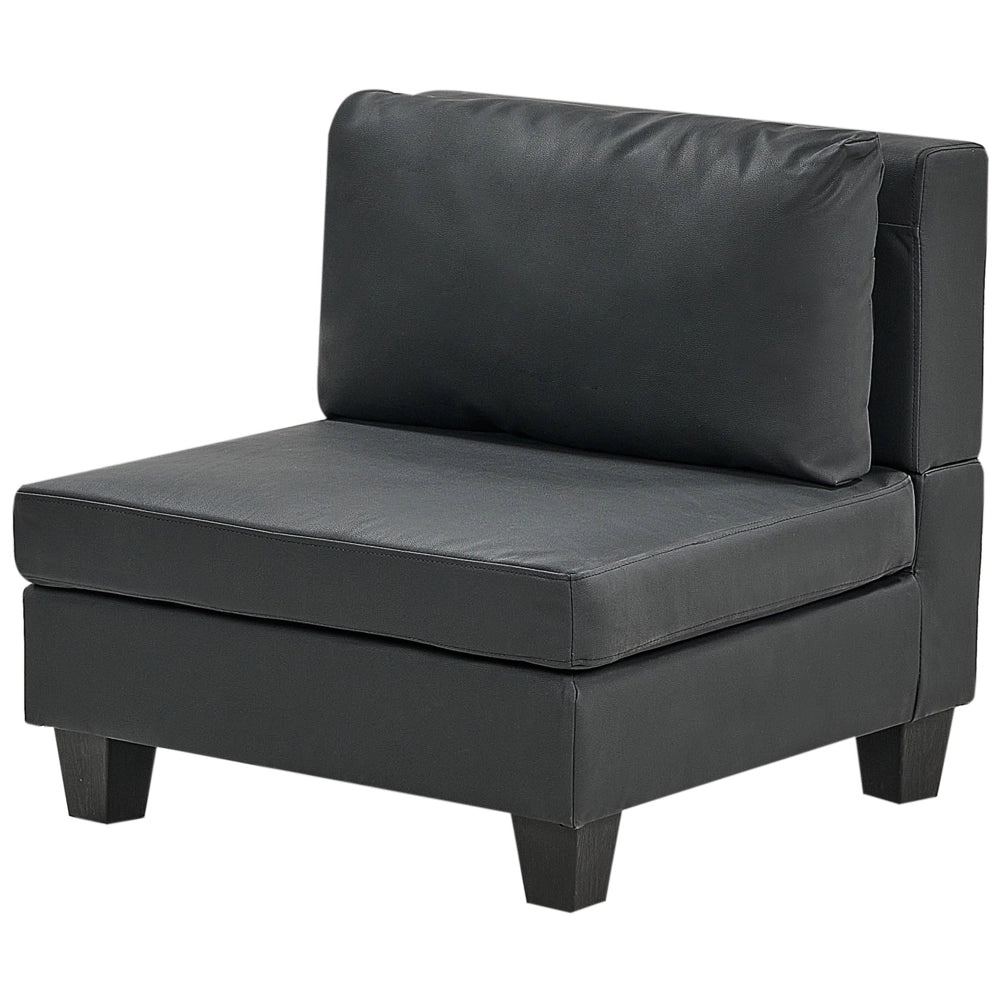 Divano componibile 4 posti imbottito in tessuto nero con gambe nere schienale imbottito lato sinistro con pouf stile moderno