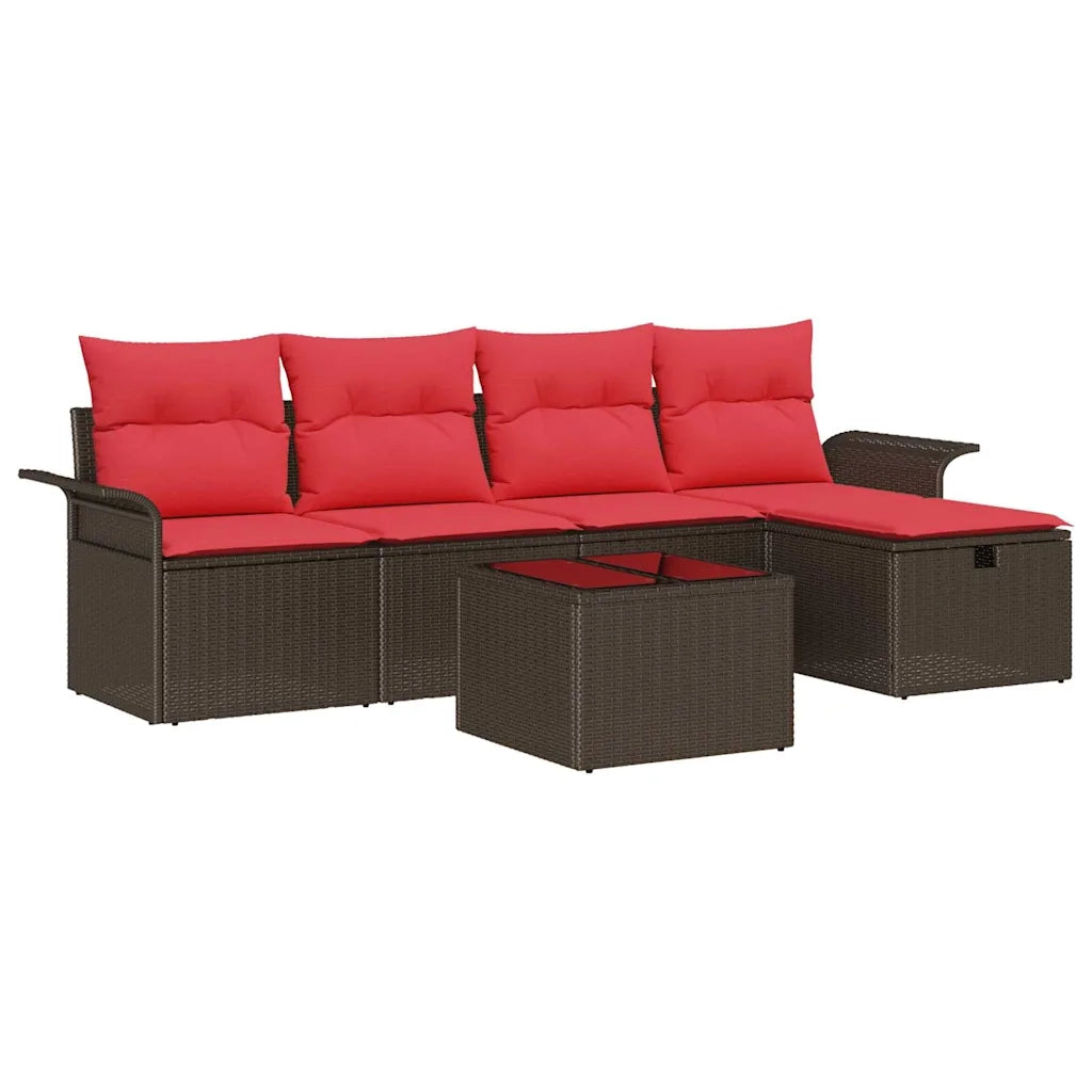 Set Divano da Giardino 6 pcs Marrone e Rosso polyrattan