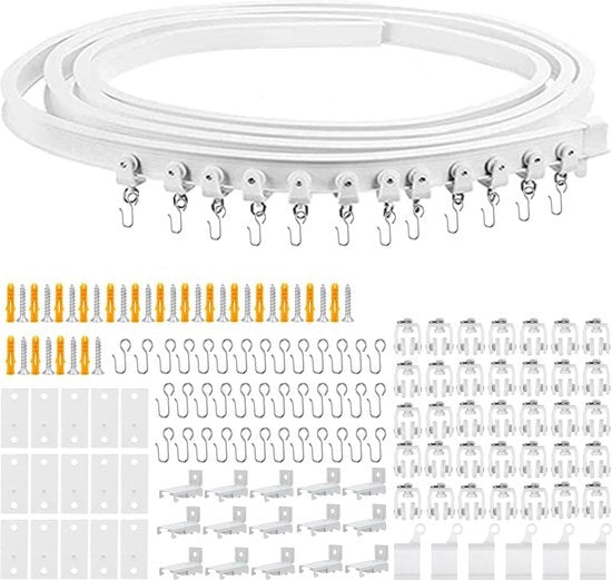 5 metri di corda per tenda con ruote silenziose, corda per tenda flessibile, supporto per tenda pieghevole, tenda di separazione, sistema di tenda per finestre morbido, accessori con 38 ganci (128 pezzi)