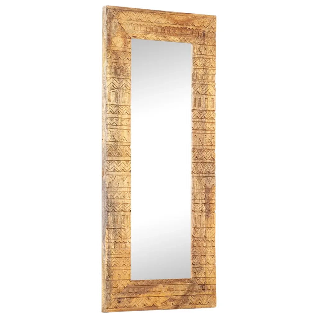 Specchio Intagliato a Mano Bianco 110x50x2,5 cm Legno di Mango 321649