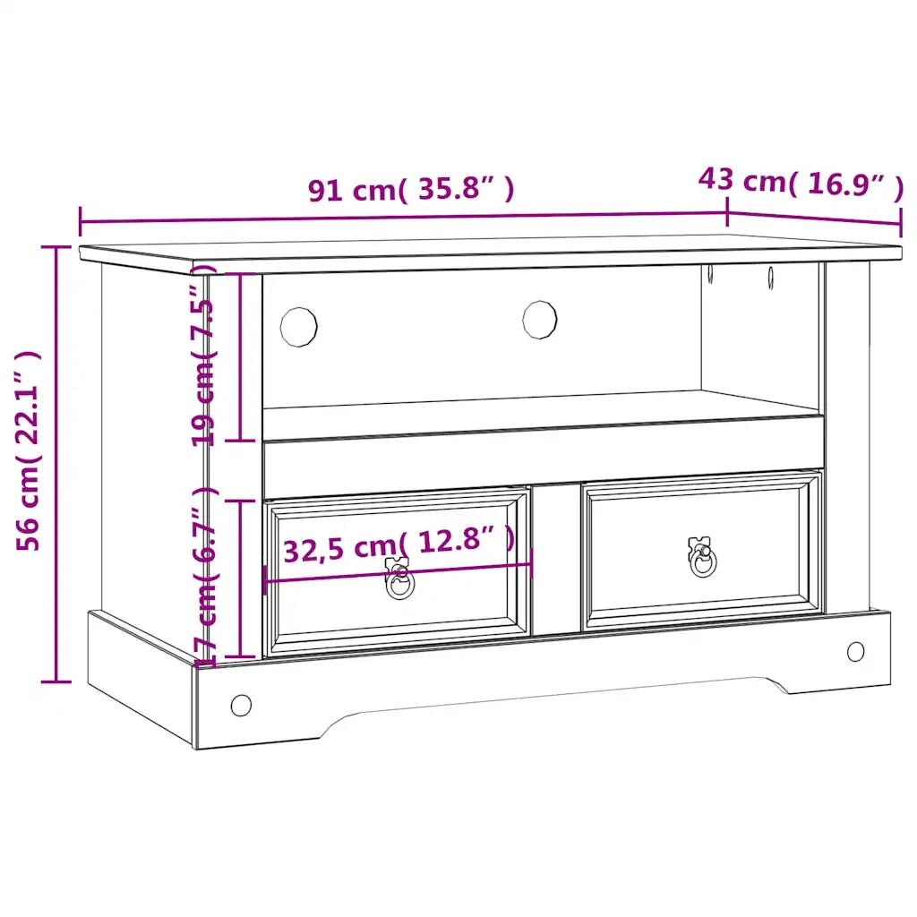 Mobile Porta TV Legno Pino Messicano Corona Range 91x43x56 cm 243738