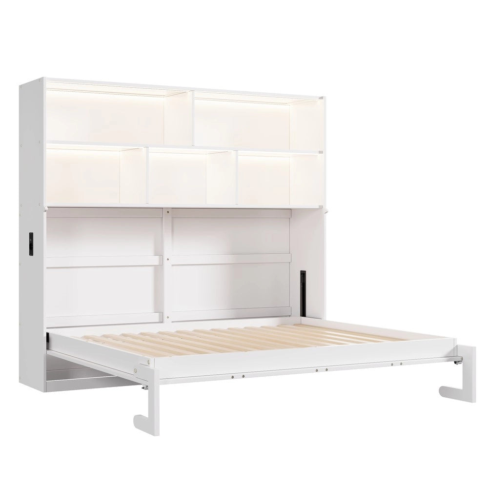 Letto singolo con contenitore e LED ¨C Minimal ¨C 90x200cm bianco in legno