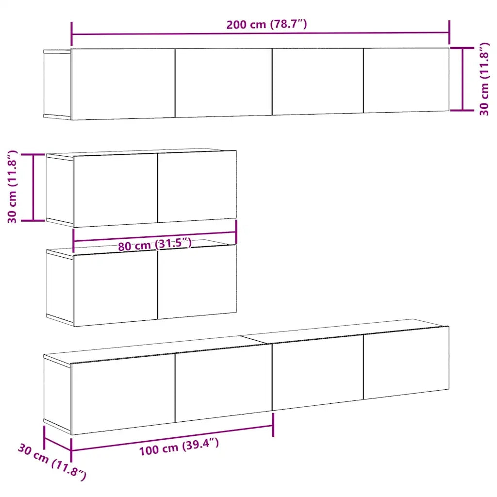 Set Mobile TV 6 pz | Armadietto TV | Mobile Porta TV Montato a Parete Legno Antico in Truciolato