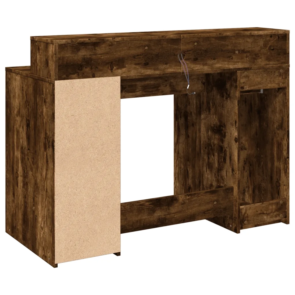 Scrivania | Tavolo da Ufficio con Luci LED Rovere Fumo 120x55x91 cm in Multistrato