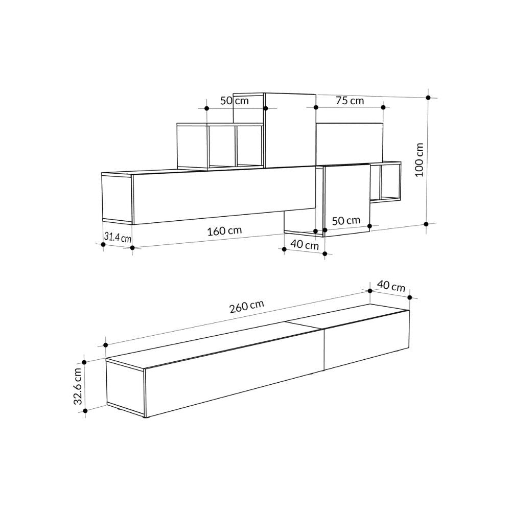 Parete Attrezzata Soggiorno 260 cm in MDF Tromen Light Mocha