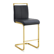 Set di 2 sgabelli da bar con poggiapiedi in similpelle nera e gambe metalliche dorate per cucina