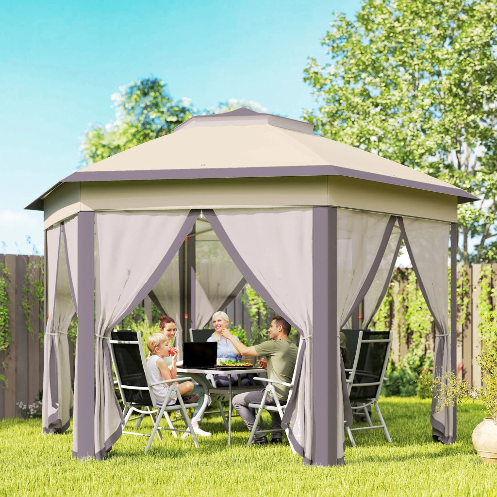 Carpa Pieghevole 4x3.4 m ¨C Zephmum ¨C Marrone e Beige con Doppio Tetto e 6 Zanzariere